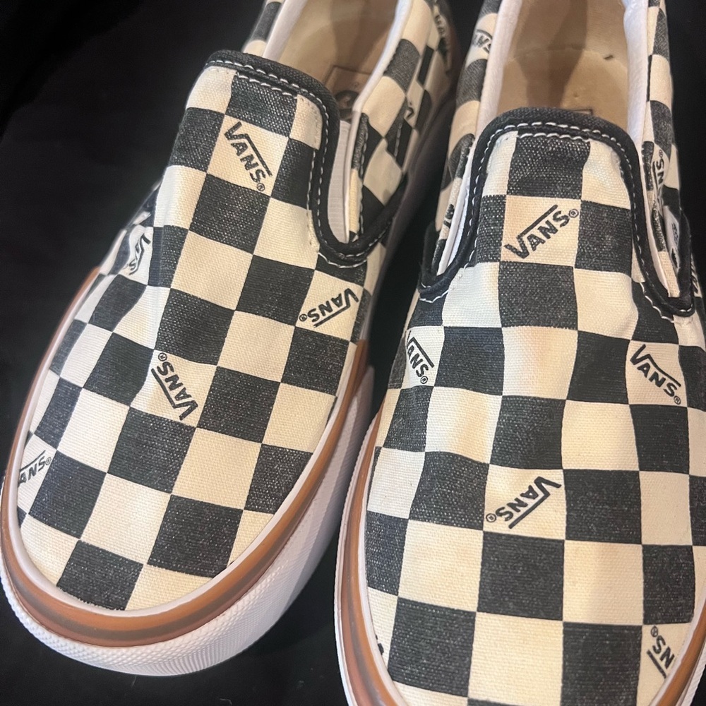 Vans Black and White Checkered Platform Slip Ons - Picture 8 of 8